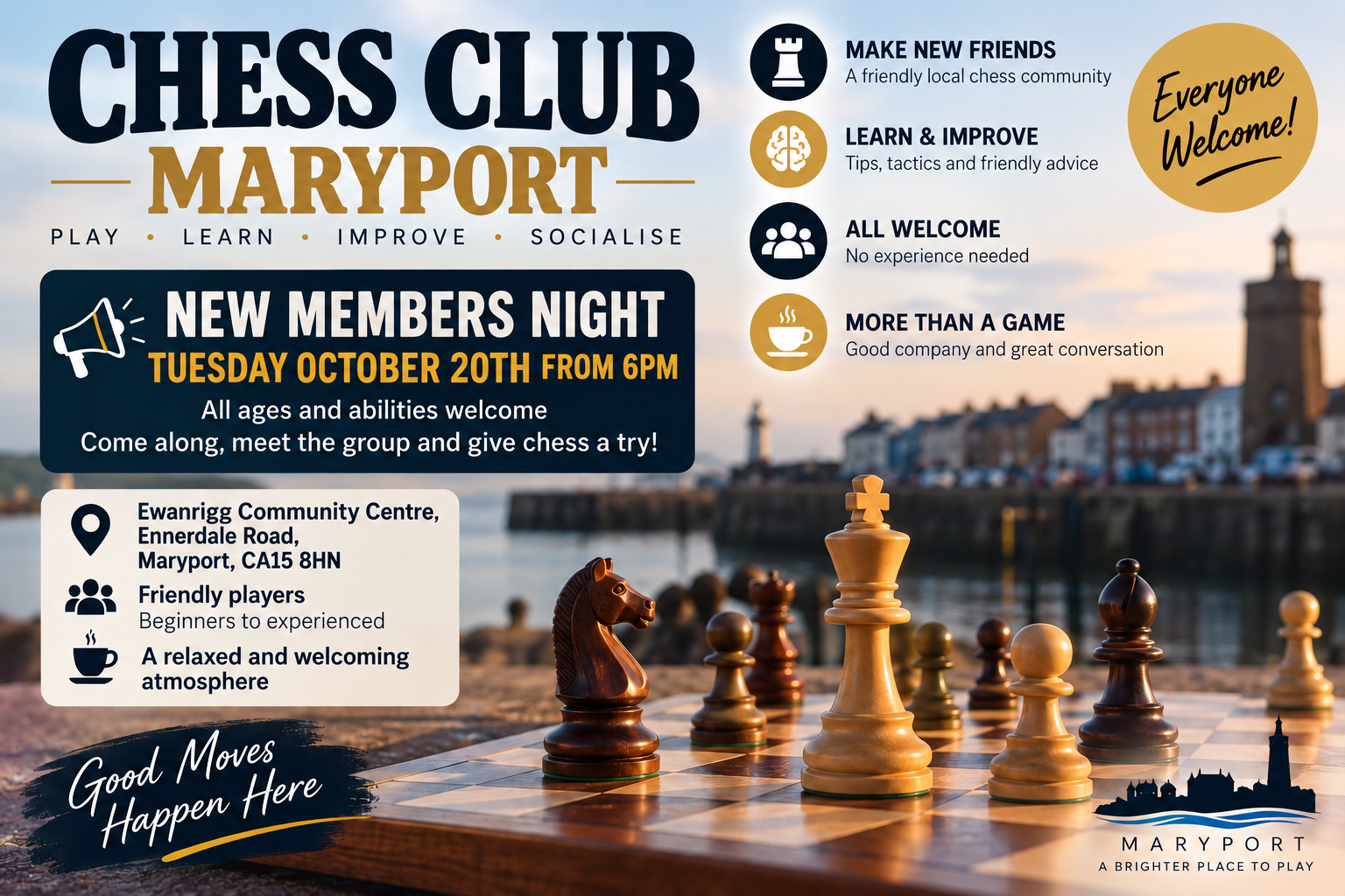 New Members Night flyer: Tuesday 20th October, 6pm to 8pm, Ewanrigg Community Centre, Ennerdale Road, Maryport, CA15 8HN. Everyone welcome, free to attend, refreshments provided.